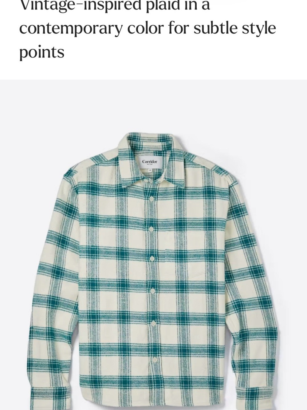 Corridor Jewel Plaid Long Sleeve Shirt Green Plaid Button-Down Flannel